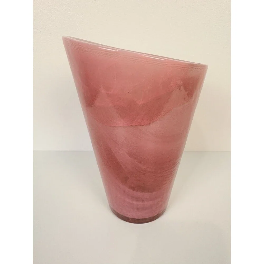 SEA Glasbruk Sweden Pink Swirl Art Glass Vase Hand Painted 7 Inch Classic